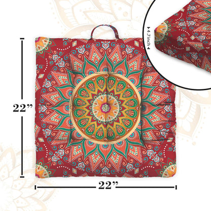 Mandala Meditation Cushion, Boho Meditation Mat, Meditation Pillows for Sitting on Floor, Cushions for Sitting in Home and Outdoor, Square Floor Pillow Cushion Seating for Yoga Accessories 22'' X 22''