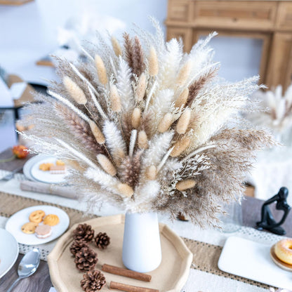 floradream 95 PCS Natural Pampas Grass Decor Bouquet | Boho Dried Floral Arrangement Centerpiece Table Decor Wedding Decor Rustic Decor, Natural, white, beige (Fdm-b-01)