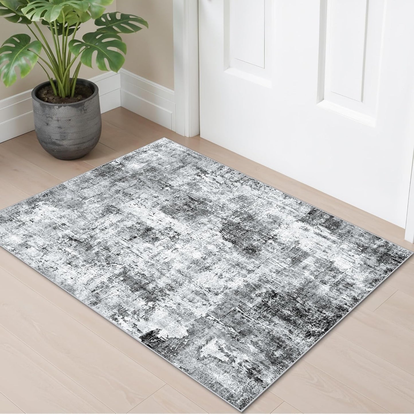 2x3 Washable Non-Slip Area Rug - Soft Low Pile Throw Rug for Kitchen Entryway Bedroom - Modern Indoor Door Mat with Rubber Backing (Beige Grey) - Colors A