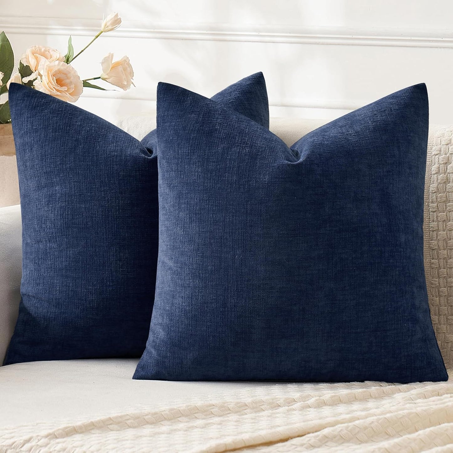 MIULEE Olive Green Couch Pillow Covers 18x18 Inch, Set of 2 Soft Chenille Decorative Square Throw Pillow Covers Farmhouse for Sofa Living Room Bed