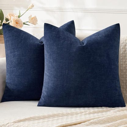 MIULEE Olive Green Couch Pillow Covers 18x18 Inch, Set of 2 Soft Chenille Decorative Square Throw Pillow Covers Farmhouse for Sofa Living Room Bed