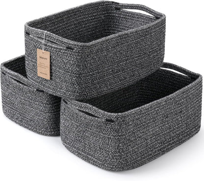 3-Pack Small Storage Baskets for Organizing | Woven Shelf Toy Basket | Rope Baskets for Gifts Empty | Closet Organizer Bins with Handles | Cube Decorative Box | 11.8×7.8×5.1” | Mixed brown
