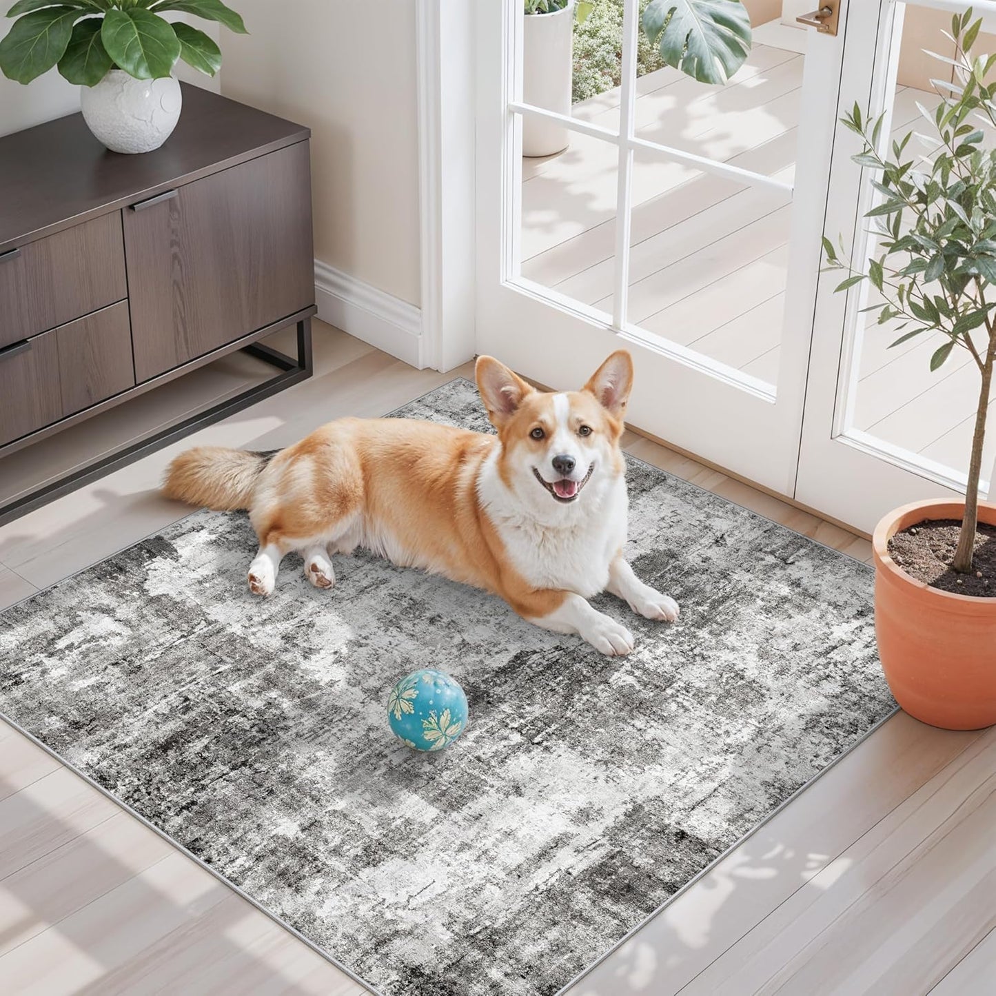 2x3 Washable Non-Slip Area Rug - Soft Low Pile Throw Rug for Kitchen Entryway Bedroom - Modern Indoor Door Mat with Rubber Backing (Beige Grey) - Colors A