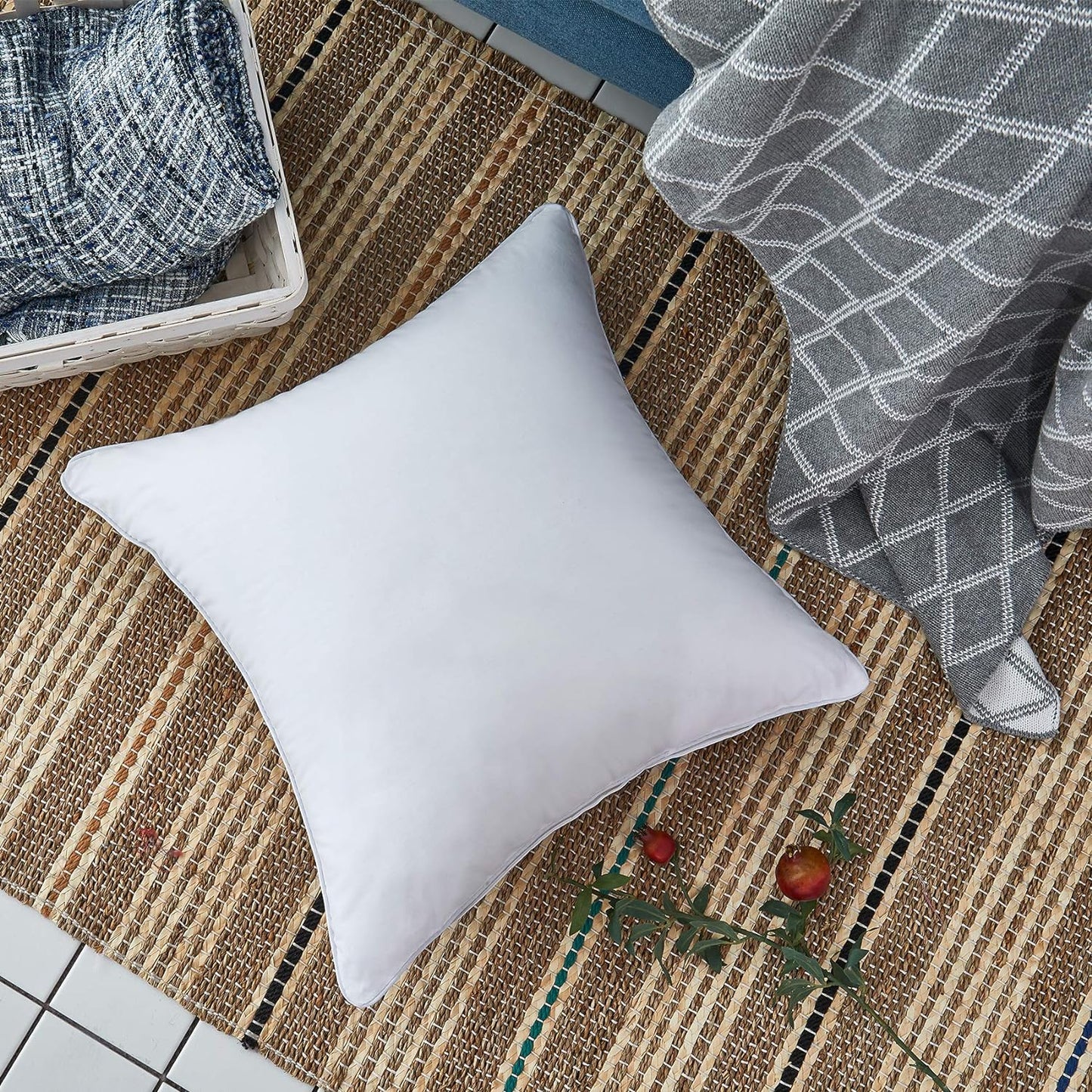 Oubonun 18"x18" Pillow Inserts (Set of 2) - Throw Pillow Inserts with 100% Cotton Cover - 18 Inch Square Interior Sofa Pillow Inserts - Decorative Pillow Insert Pair - White Couch Pillow