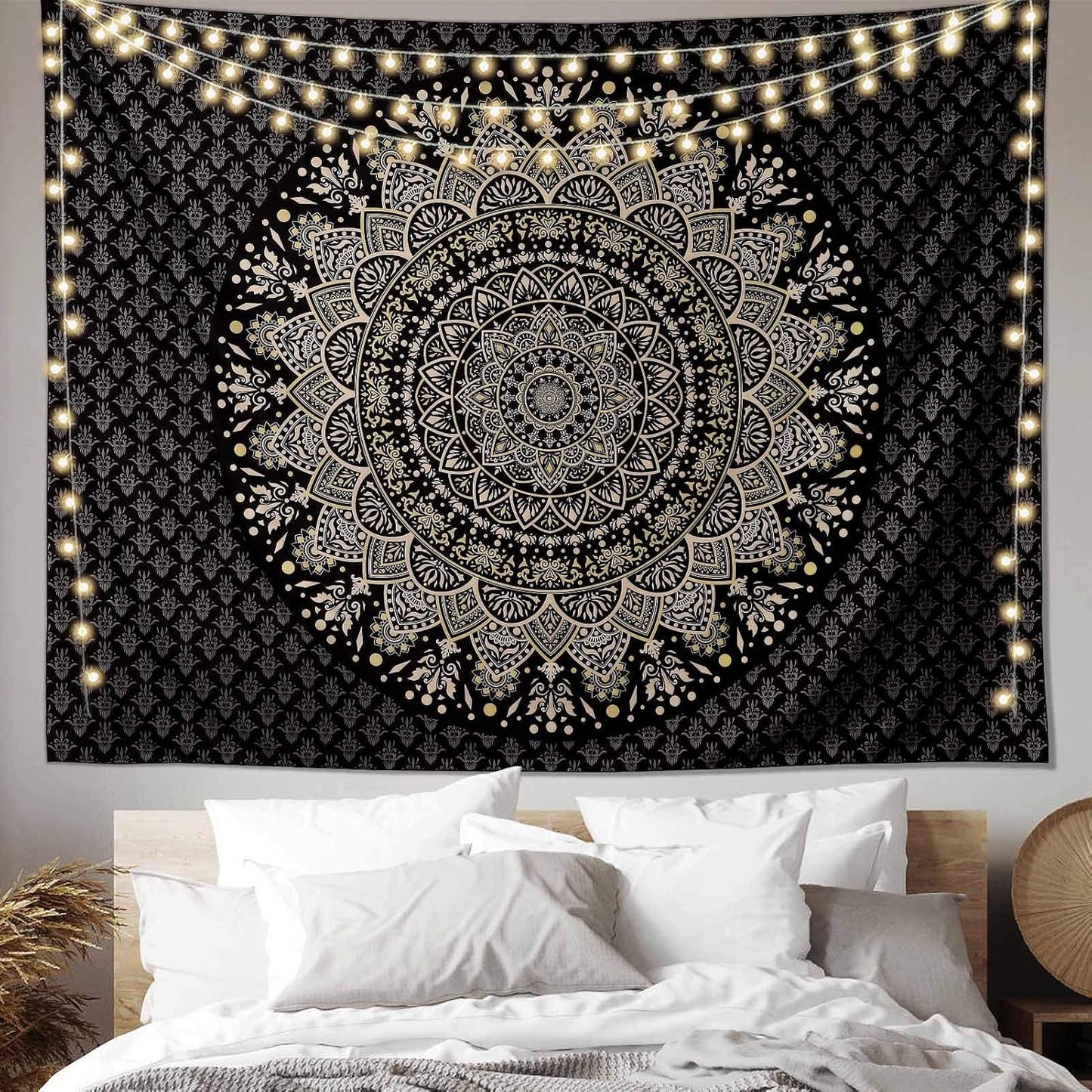 Black Mandala Tapestry Wall Hanging Psychedelic Wall Tapestry Aesthetic Indian Hippie Decor Bohemian Art Boho Home Decoration for Bedroom,Living Room,Dorm