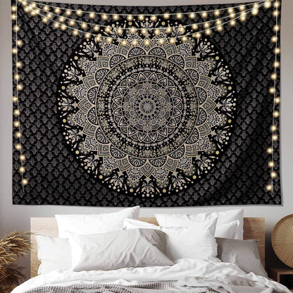 Black Mandala Tapestry Wall Hanging Psychedelic Wall Tapestry Aesthetic Indian Hippie Decor Bohemian Art Boho Home Decoration for Bedroom,Living Room,Dorm