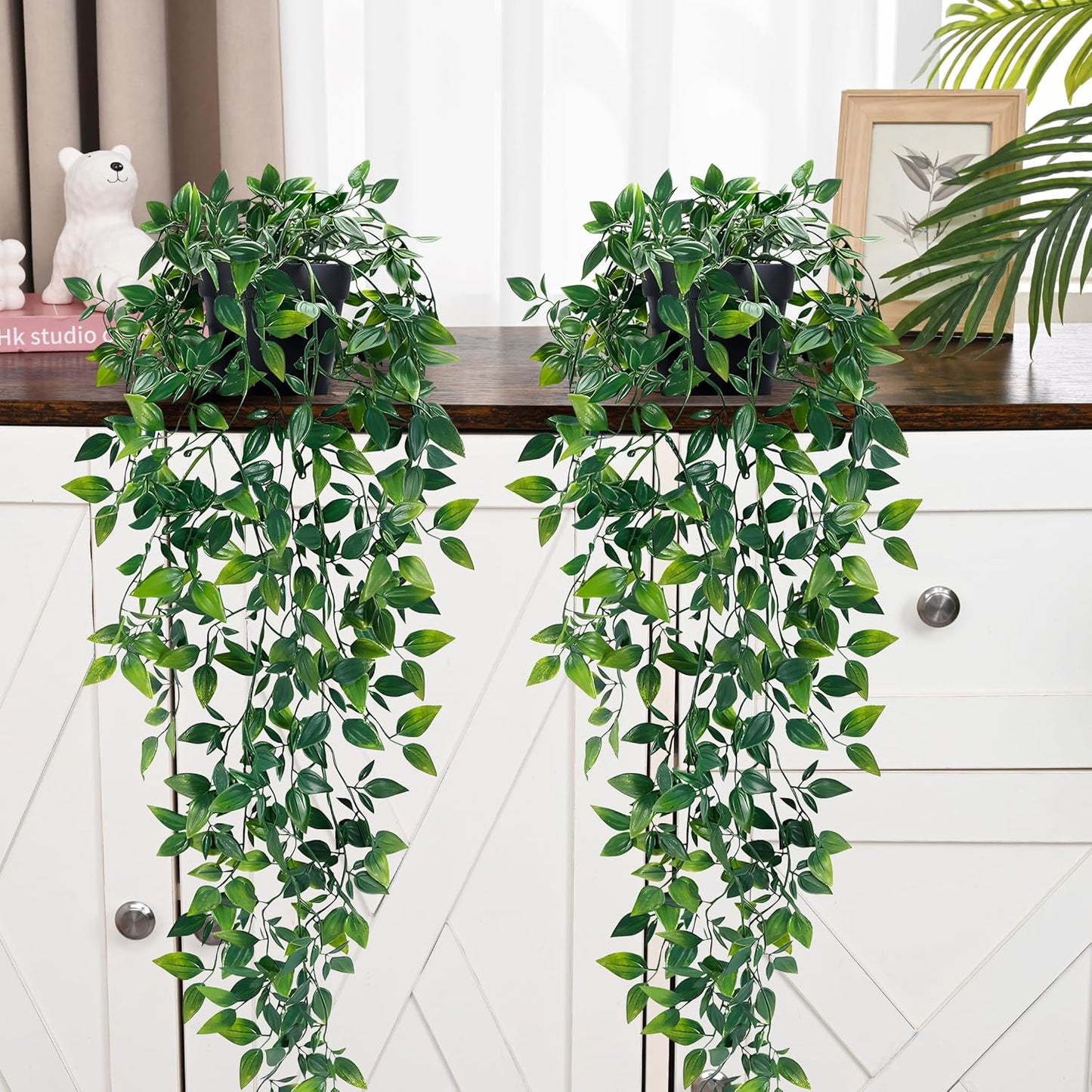 Waipfaru 4Pcs Fake Hanging Plants 2.7ft Fake Plants Eucalyptus Leaves UV Resistant Fake Vines Ivy Artificial Plants Outdoor Faux Plants Indoor Bedroom Living Room Boho Wall Porch Shelf Decor