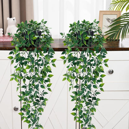 Waipfaru 4Pcs Fake Hanging Plants 2.7ft Fake Plants Eucalyptus Leaves UV Resistant Fake Vines Ivy Artificial Plants Outdoor Faux Plants Indoor Bedroom Living Room Boho Wall Porch Shelf Decor