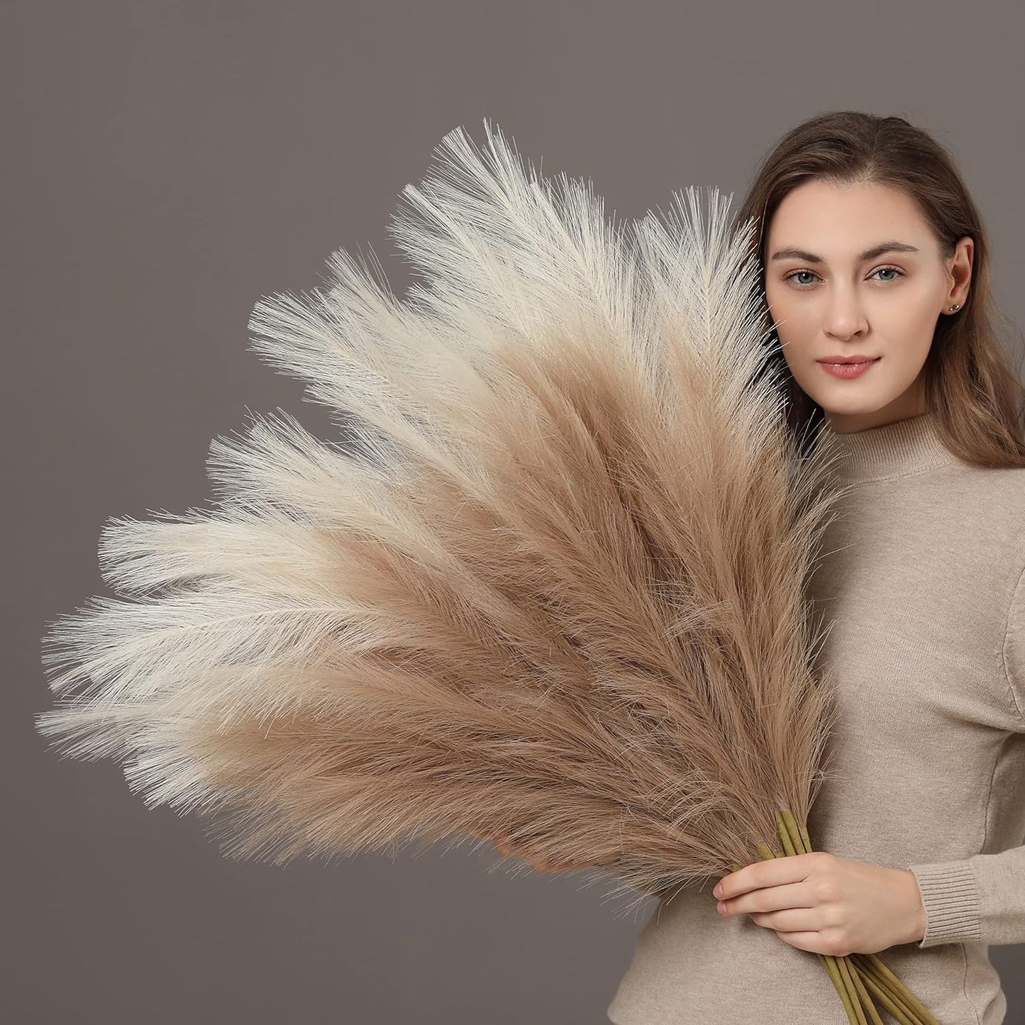 PERFNIQUE Faux Pampas Grass, 9PCS Pompas, Large Pompas Grass, 38'' Tall Pampas Grass for Floor Vase, Pampas Grass Decor Tall for Vase Fillers, Boho Rustic Farmhouse Home Decor(Natural Beige)