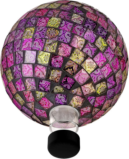 Alpine Corporation 10" Diameter Indoor/Outdoor Glass Mosaic Gazing Globe Yard Decoration, Purple Pearlized Petals Design