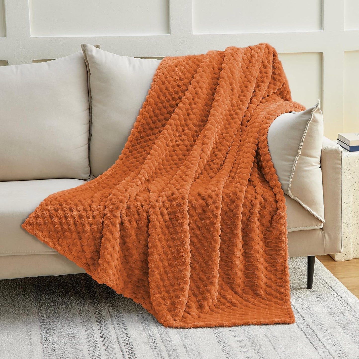 EXQ Home Fleece Throw Blanket for Couch or Bed - 3D Imitation Turtle Shell Jacquard Decorative Blankets - Cozy Soft Lightweight Fuzzy Flannel Blanket Suitable for All Seasons(50"×60",Beige)