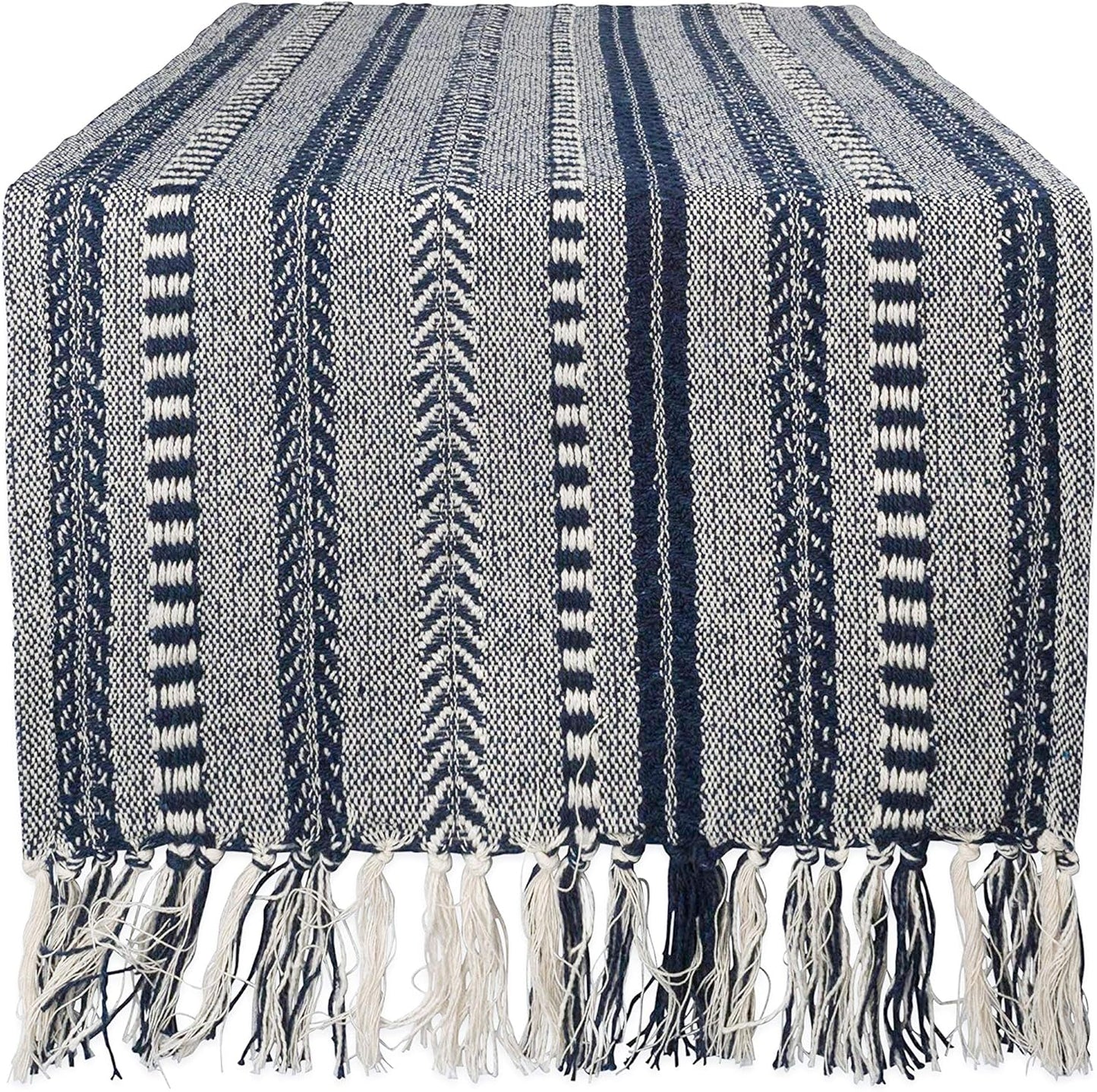 DII Farmhouse Braided Stripe Table Runner Collection, 15x72 (15x77, Fringe Included), Black