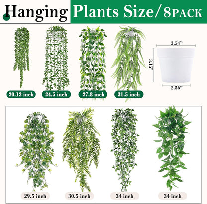 Der Rose 4Pcs Fake Plants Hanging Artificial Ivy Vine Faux Eucalyptus Hanging Plants, Boston Fern, String of Pearls for Living Room Aesthetic Bedroom Boho Kitche Wall Shelf Indoor Outdoor Decor