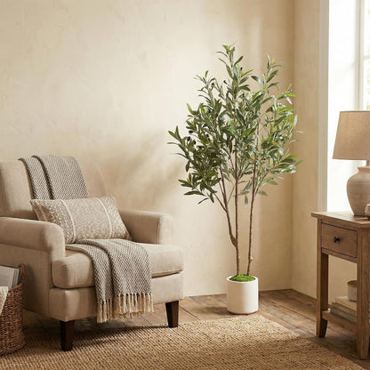 Alupssuc 5ft Olive Trees Artificial Indoor & Outdoor, Faux Olive Tree with Lively Artificial Trunk and Lifelike Fruits, Fake Potted Tree for Modern Home Office Living Room Decor