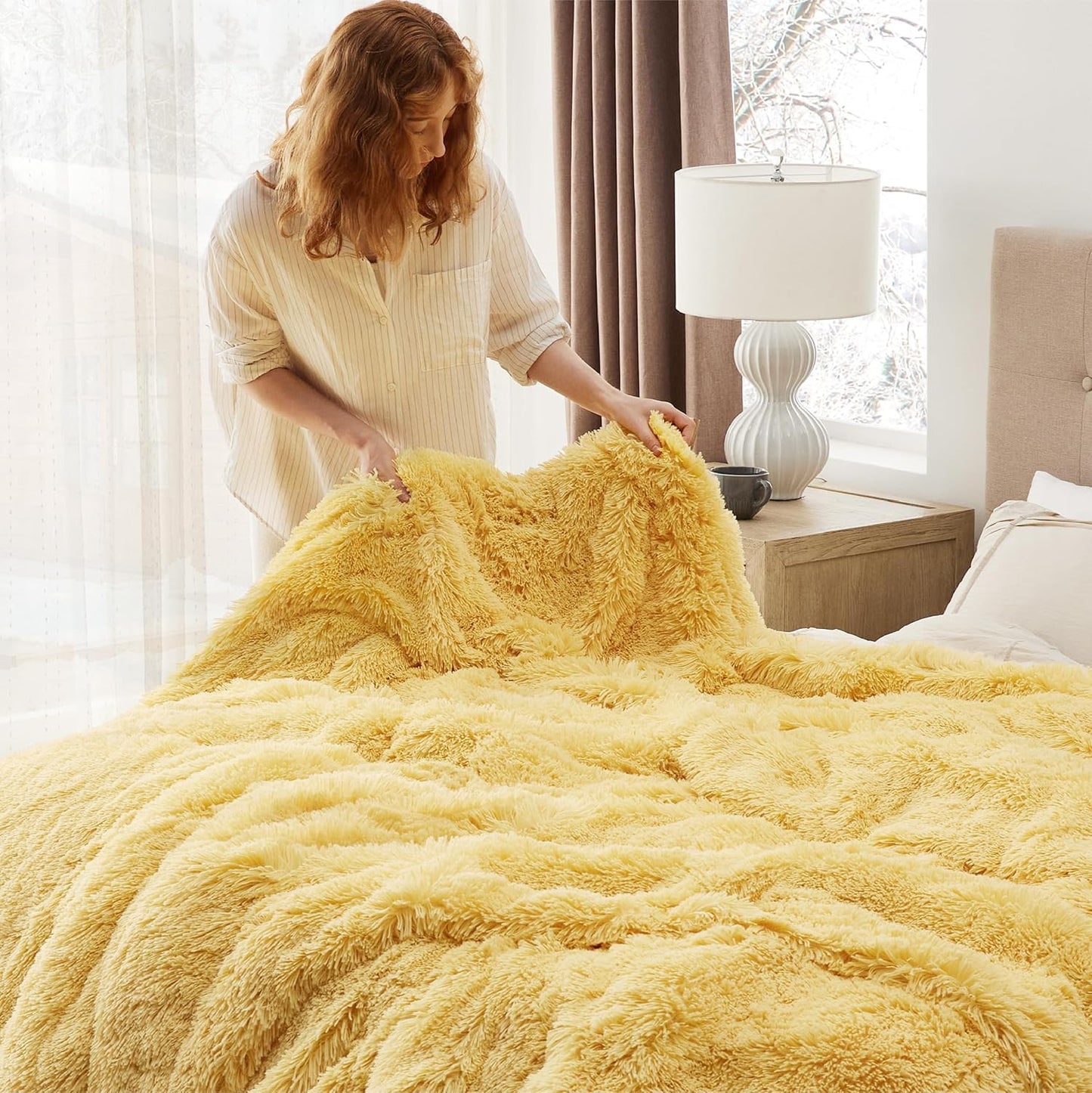 Bedsure GentleSoft Fluffy Fuzzy Faux Fur Throw Blanket for Couch, Soft Sherpa Fleece Cozy Gifts for Women, Plush Bed Blanket Room Decor for Men, Thick Warm Minky Teen Gifts Winter Bedding