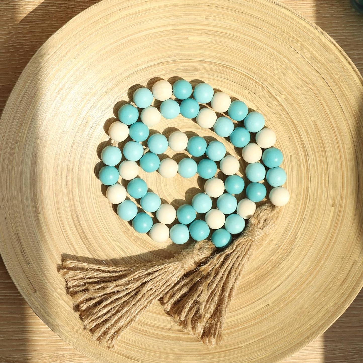 Meplait Wood Bead Garland, 39in Farmhouse Beads with Tassels for Tiered Tray Decor