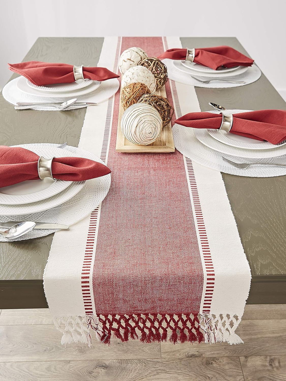 DII Dobby Stripe Woven Table Runner, 13x72-inch, French Blue