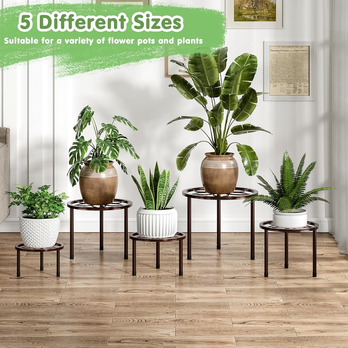 VECELO Metal Plant Stands Set of 5, Multiple Heavy Duty Flower Pot Stand, Round Plant Holder, Black