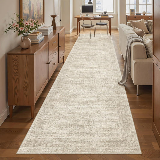 Soalmost Washable Area Rug 8x10, Large Soft Rugs for Living Room Vintage Beige Carpet 8x10 Area Rugs for Bedroom Dining Room Non-Slip Stain Resistant Under Table Rug - Colors B