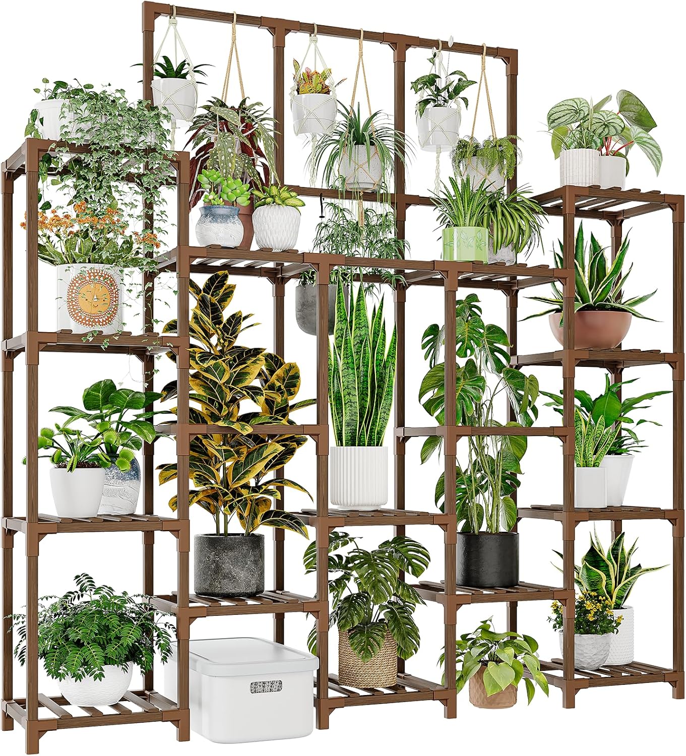 GENTINGBRO Plant Stand Indoor Outdoor 63" Tall Plant Shelf for Plants 14-Tier Large Plant Sheves for Living Room Heavy Duty Plant Rack Garden Balcony Patio Hanging Planter