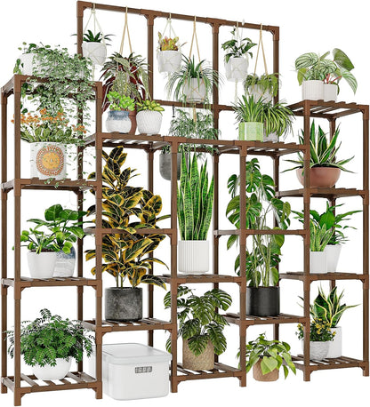 GENTINGBRO Plant Stand Indoor Outdoor 63" Tall Plant Shelf for Plants 14-Tier Large Plant Sheves for Living Room Heavy Duty Plant Rack Garden Balcony Patio Hanging Planter