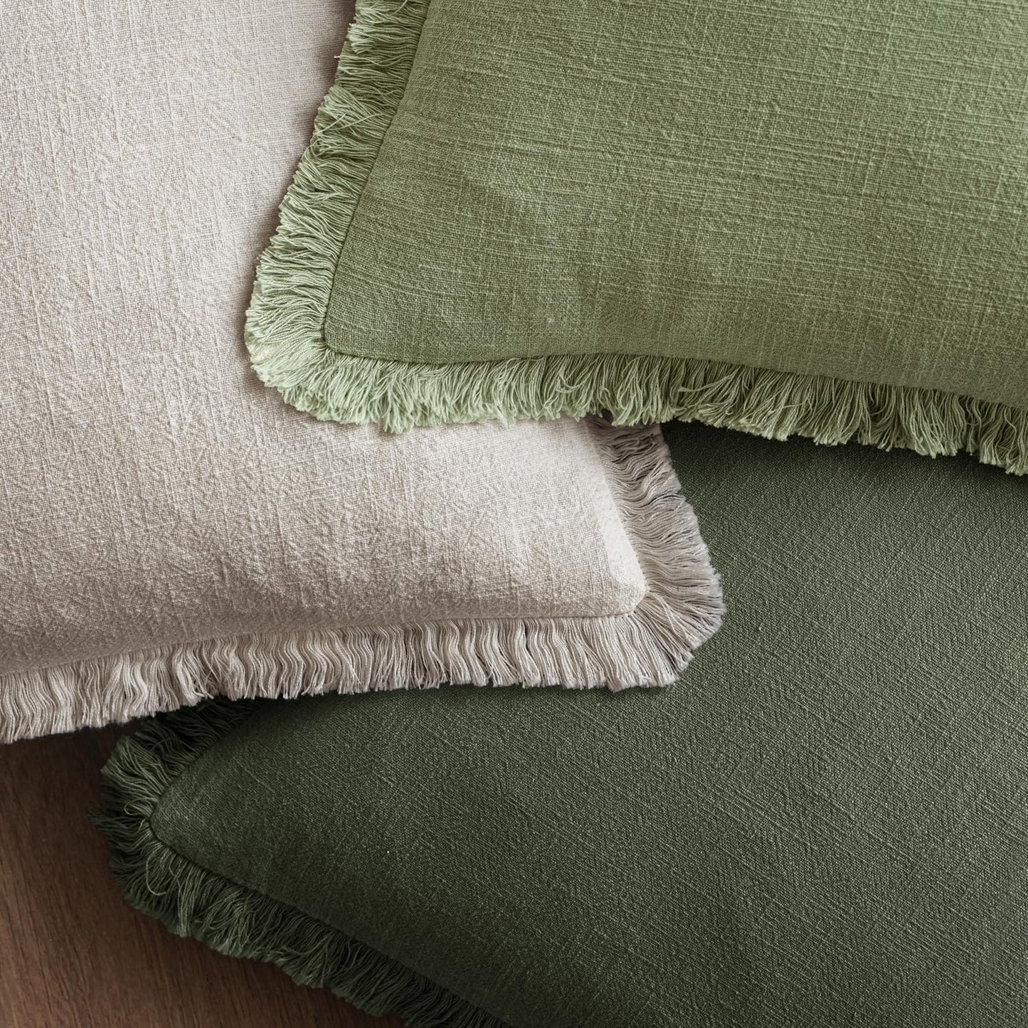MIULEE Decorative Throw Pillow Covers Neutral Linen Fringe Throw Pillows Set of 2 Natural Beige Boho Farmhouse Cushion Covers with Tassels for Couch Sofa Bed Spring Home Decor 20x20 Inch