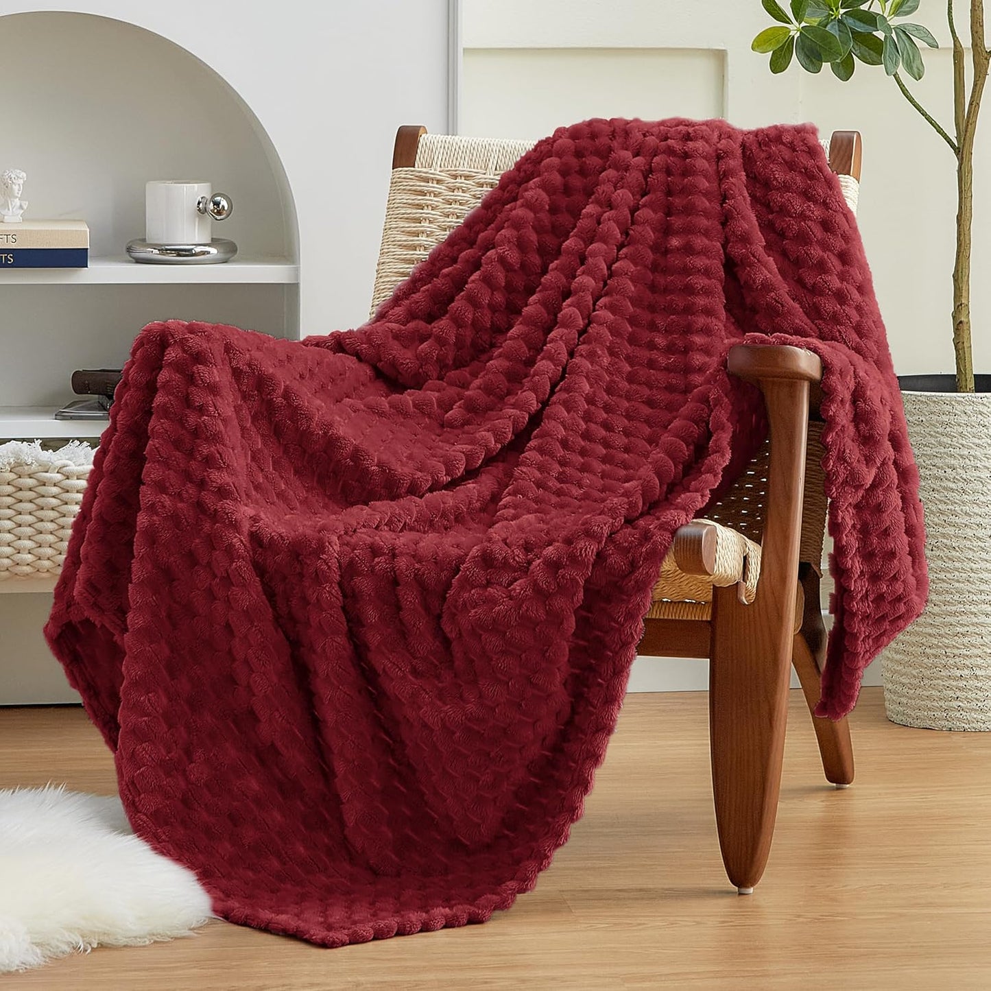 EXQ Home Fleece Throw Blanket for Couch or Bed - 3D Imitation Turtle Shell Jacquard Decorative Blankets - Cozy Soft Lightweight Fuzzy Flannel Blanket Suitable for All Seasons(50"×60",Beige)