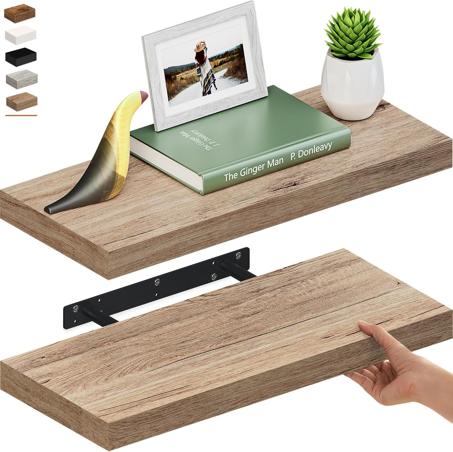 Ballucci Floating Shelves for Wall, 48" Wood Wall Shelf Set of 2, with Invisible Brackets for Bathroom, Living Room, Bedroom, Kitchen, Nursery, 8" Deep, Black