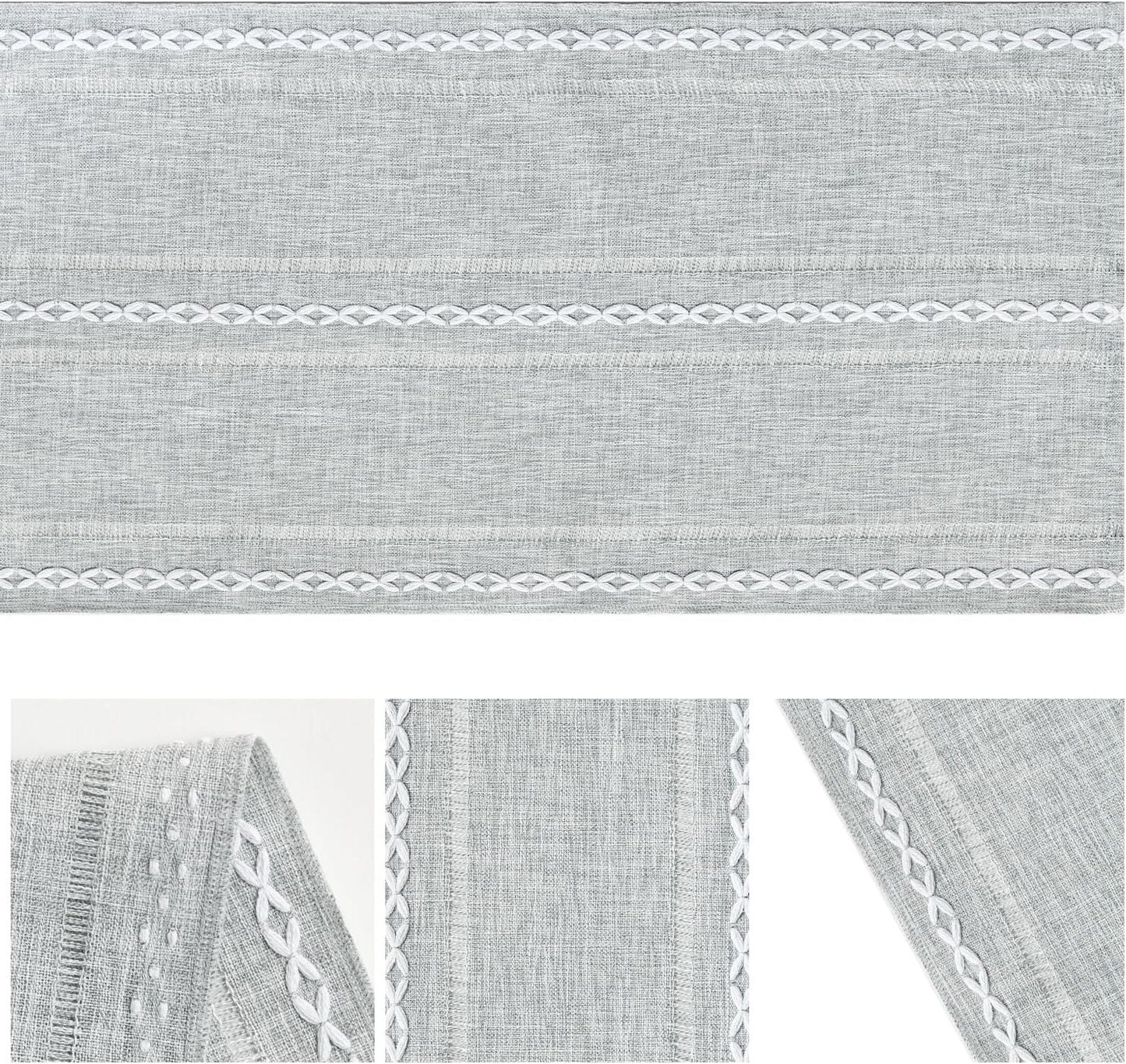 Artoid Mode Beige Rustic Cotton Linen Table Runner, Seasonal Embroidered Hollow Kitchen Dining Table Decoration for Home Party Decor 13x72 Inch