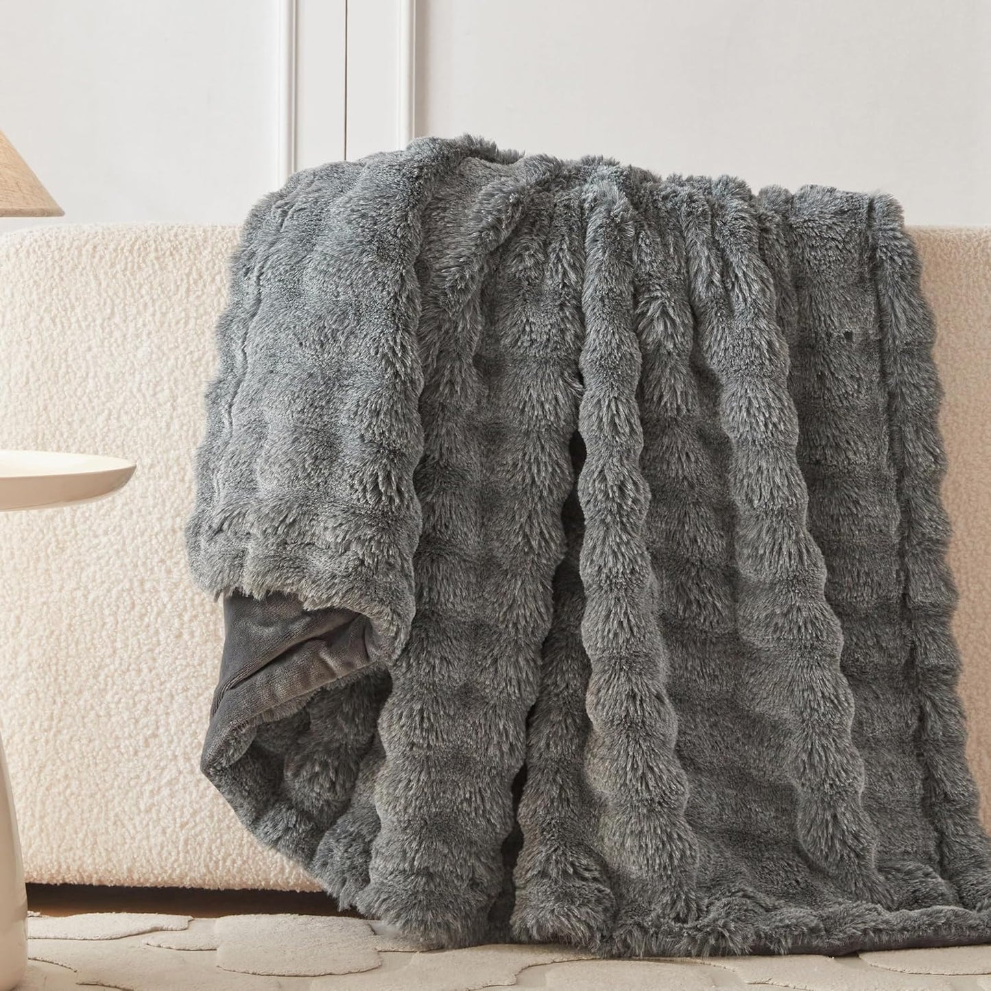 COOVA Faux Fur Throw Blanket for Couch, Cozy Soft and Fuzzy Plush Rabbit Fur Bubble Blanket for Sofa Bedroom Living Room, 50x60 Inches Tie Dye Brown