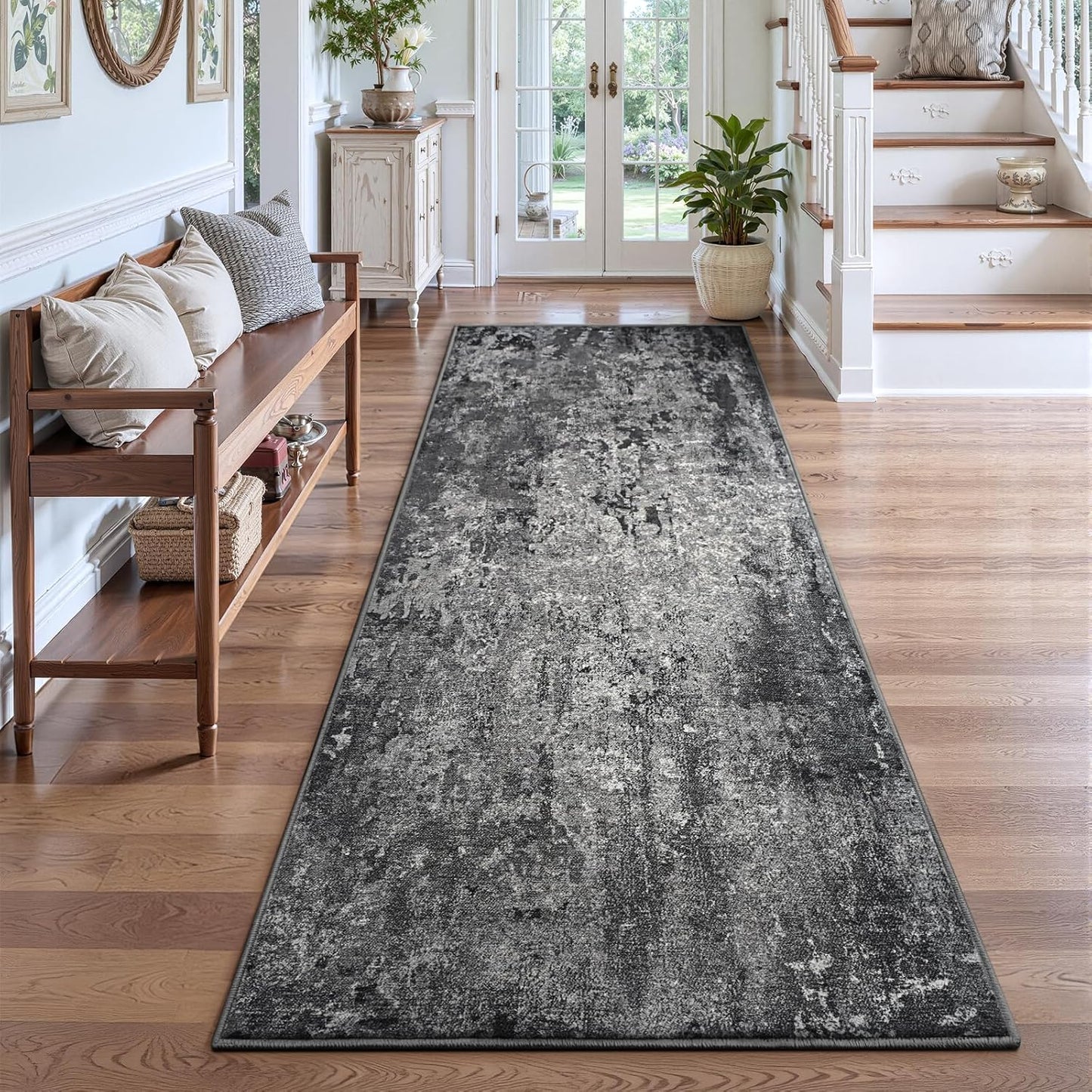 Ompaa 2x6 Rug Runners for Hallways Kitchen Runner Rug Non Slip Washable Grey Long Runner Rugs with Rubber Backing Soft Abstract Carpet Runner for Hallways, Kitchen, Bedroom, Bathroom, Entryway - Colors A