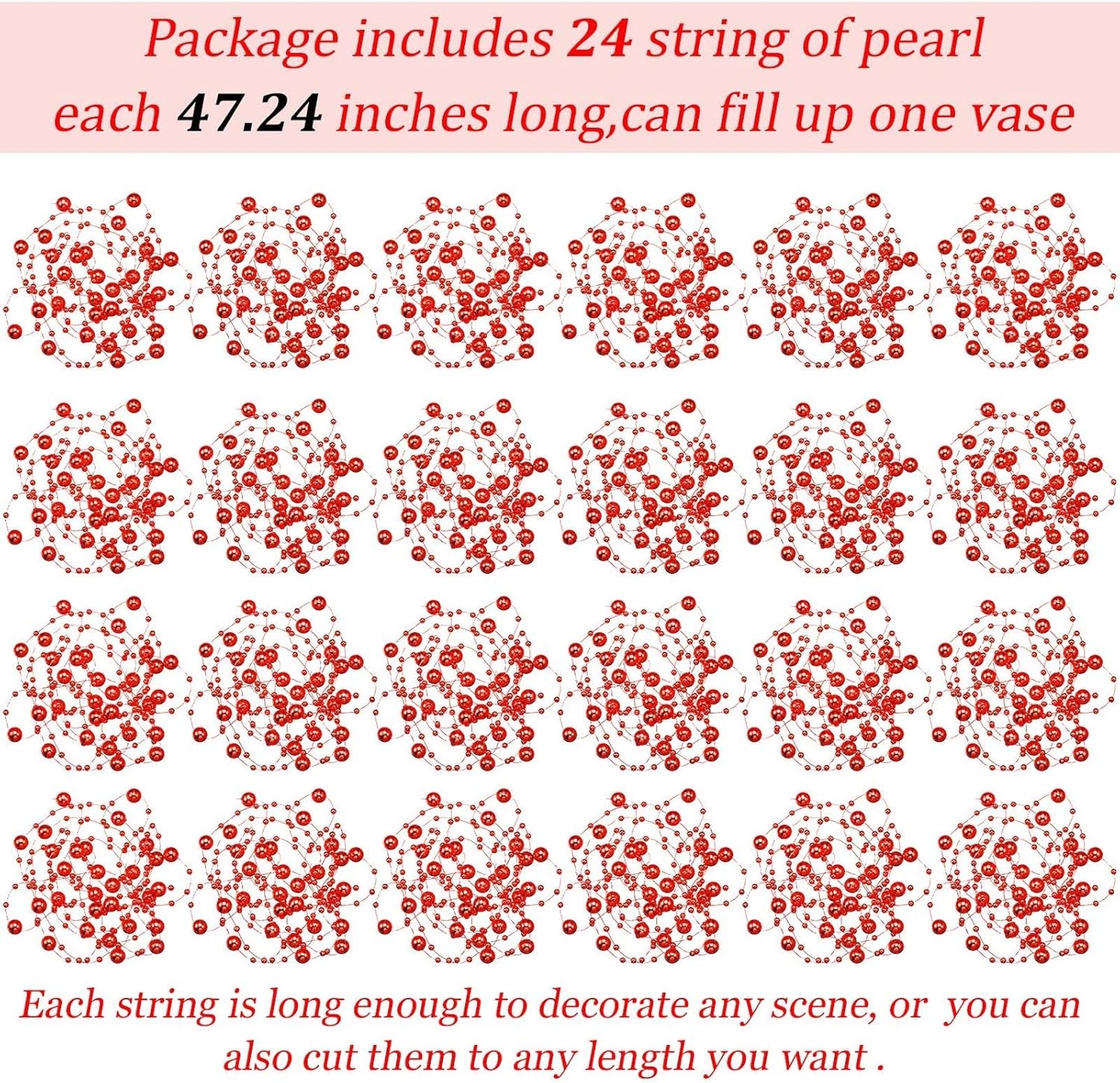 Tondiamo 24 Pcs Artificial Pearl String for Floating Candle Faux Pearls Beads String Garland Centerpiece Decoration for Vases Filler Wedding Spring Holiday Party Decor(Gold)