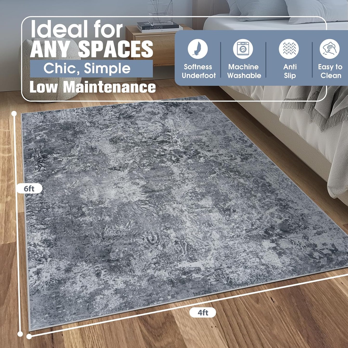 8x10 Area Rugs for Living Room Rug Washable: Abstract Large Rug for Dining Room Bedroom Carpet Non Slip 8 by 10 Indoor Modern Nursery Home Office Blue Grey