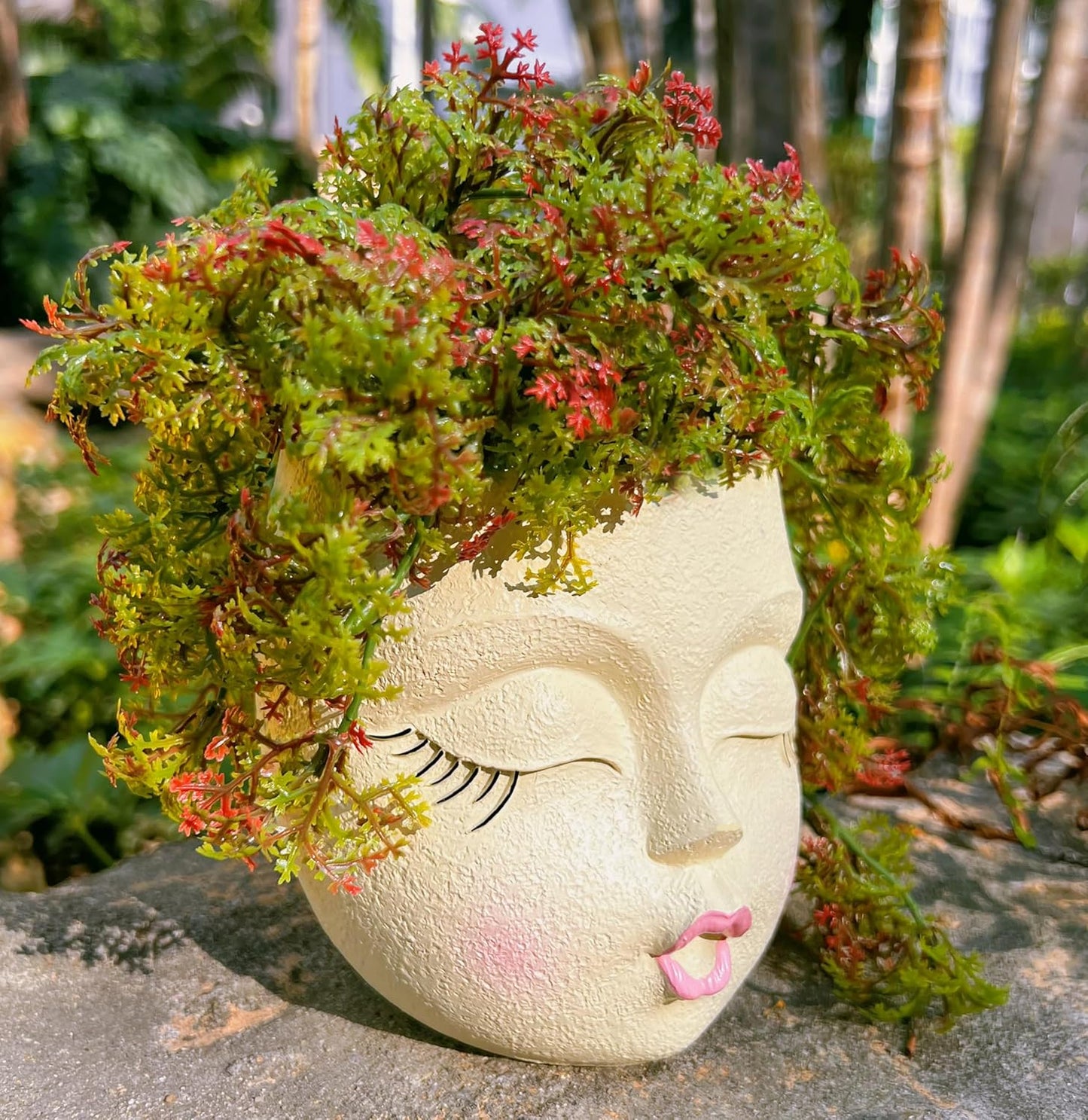 Handmade Face Flower Pots Standing Air Kiss Head Planter Pot for Trailing Plants Cute Succulent Planter Resin Planters Funny Face Planters with Anti-Friction Pads White 1Pack