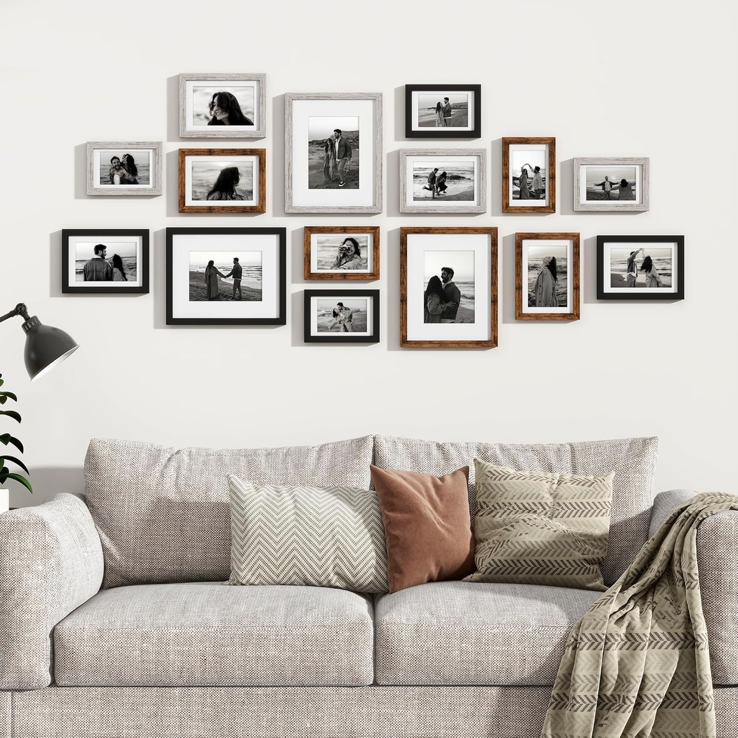 Venusmiles 15 Pack Picture Frames Collage Wall Decor, Gallery Frame Set for Wall Mounting or Tabletop Display, Multi Sizes Including 3pcs 8x10, 6pcs 5x7, 6pcs 4x6, Oak