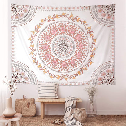 Wall Tapestry for Bedroom Aesthetic Pink Mandala Wall Hanging Large Boho Trippy Tapestries Bohemian Art Tapistry Hippie Floral Tapastry Decor For Bedroom Ceiling Living Room Dorm (60ʺ × 60ʺ)