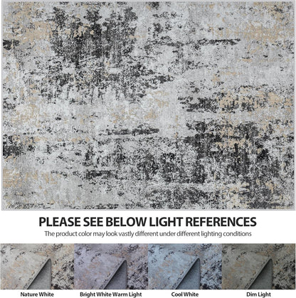 8x10 Area Rugs for Living Room Rug Washable: Abstract Large Rug for Dining Room Bedroom Carpet Non Slip 8 by 10 Indoor Modern Nursery Home Office Blue Grey
