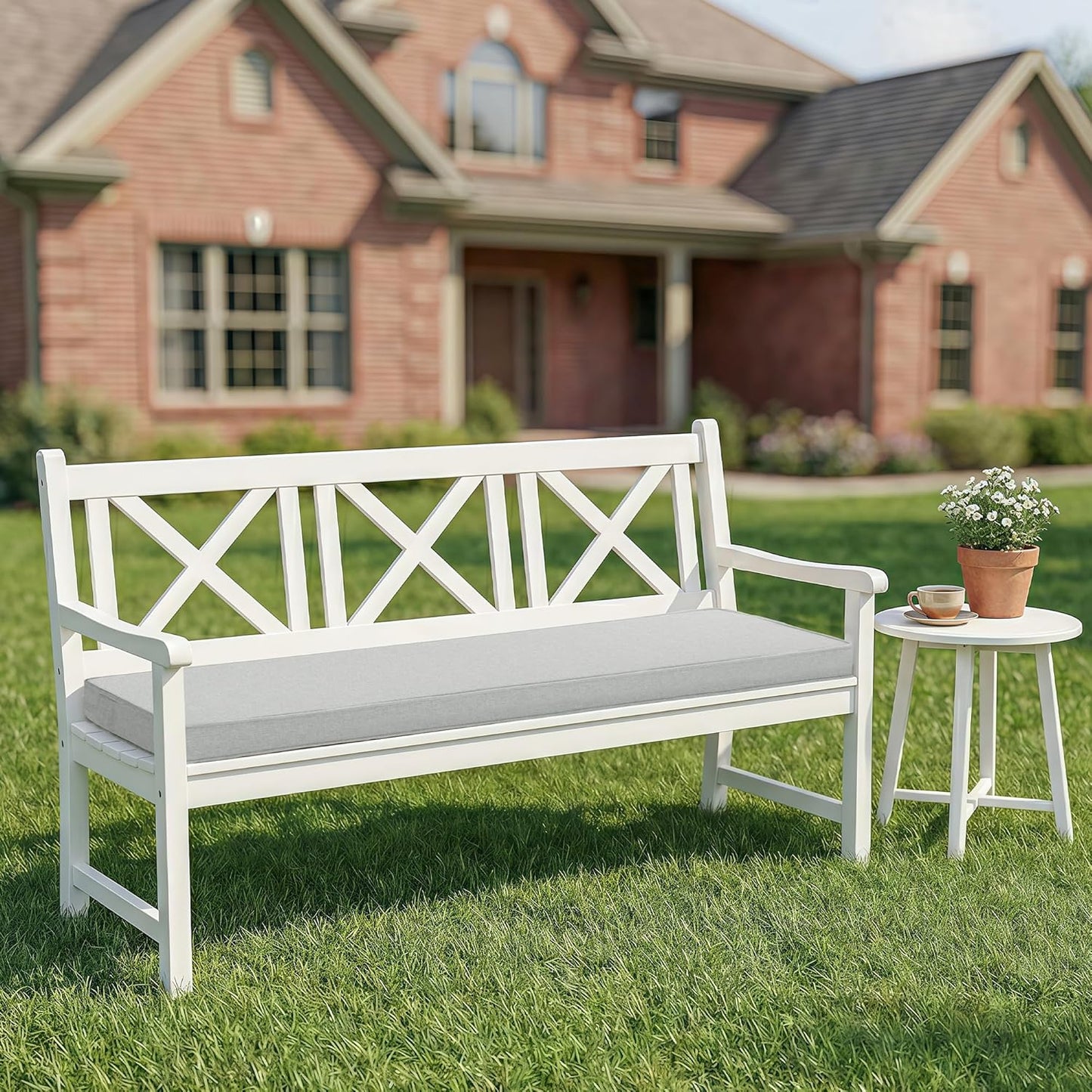 Outdoor Bench Cushion, Water-Resistant & Fade-Resistant, Porch Swing Cushions with Ties, Patio Furniture Seat Pads for Garden Loveseat Settee, Removable Cover Non-Slip Bottom, 48 x 16 Inch, Natural