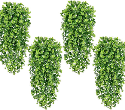 Waipfaru 4Pcs Fake Hanging Plants 2.7ft Fake Plants Eucalyptus Leaves UV Resistant Fake Vines Ivy Artificial Plants Outdoor Faux Plants Indoor Bedroom Living Room Boho Wall Porch Shelf Decor