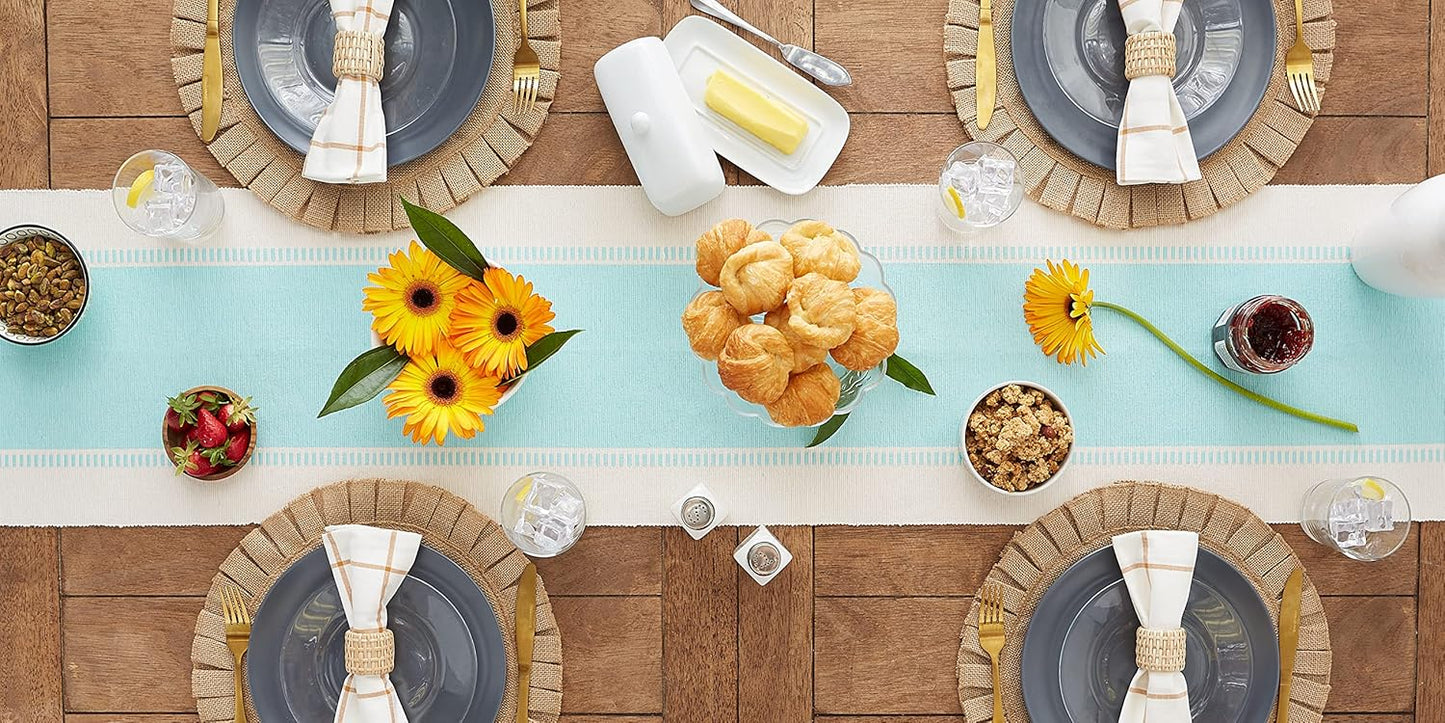 DII Dobby Stripe Woven Table Runner, 13x72-inch, French Blue
