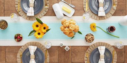 DII Dobby Stripe Woven Table Runner, 13x72-inch, French Blue