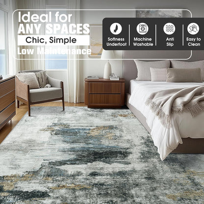 8x10 Area Rugs for Living Room Rug Washable: Abstract Large Rug for Dining Room Bedroom Carpet Non Slip 8 by 10 Indoor Modern Nursery Home Office Blue Grey