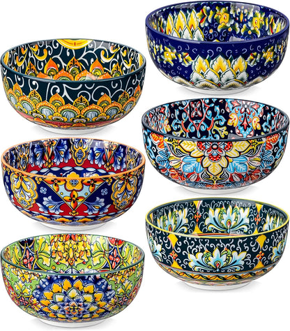 vancasso Cereal Bowls Set of 6, Bohemian Ceramic Soup Bowls, 28 oz Colorful Bowls Set for Kitchen, Dishwasher & Microwave Safe for Salad, Pasta, Rice, Oatmeal, Fruit