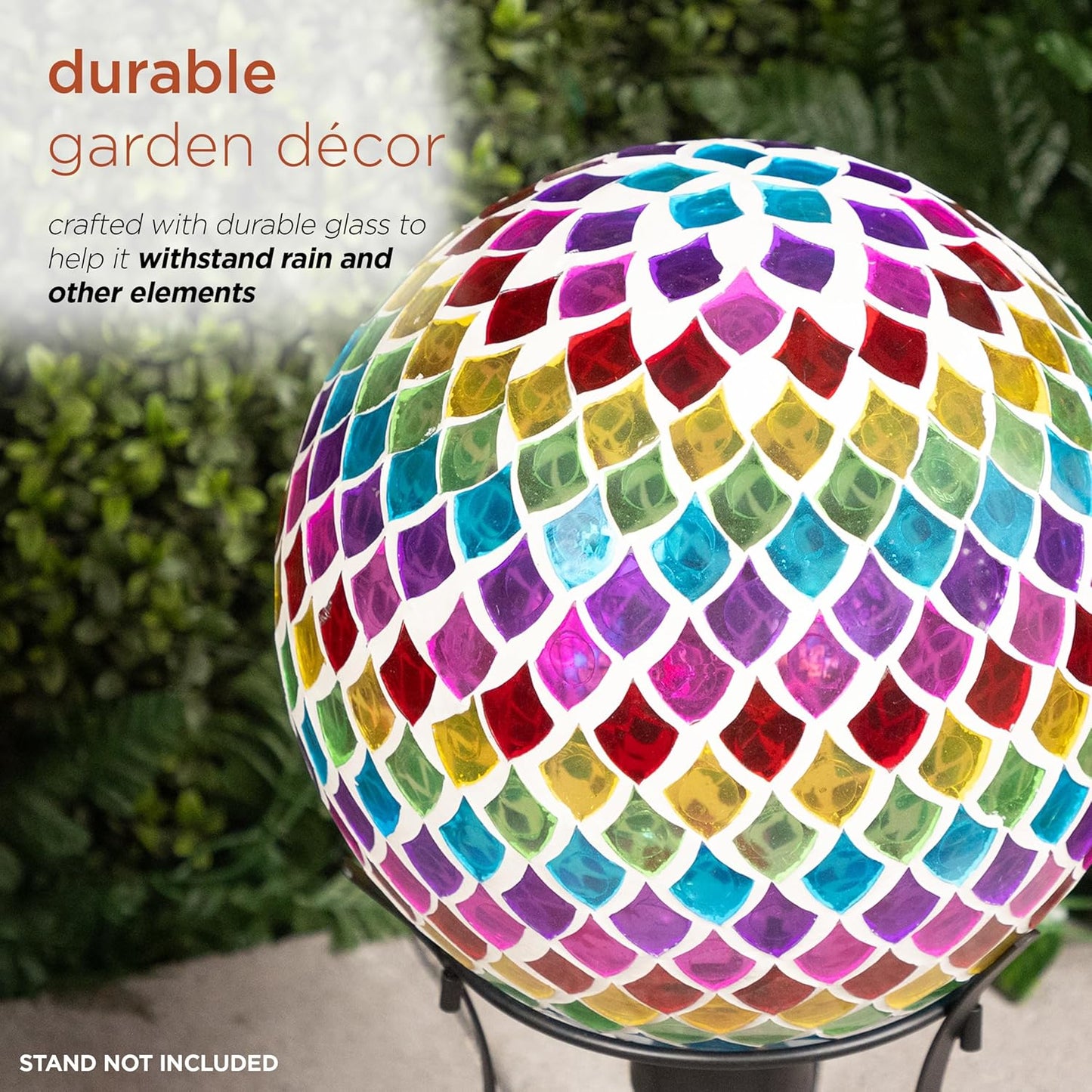 Alpine Corporation 10" Diameter Indoor/Outdoor Glass Mosaic Gazing Globe Yard Decoration, Purple Pearlized Petals Design