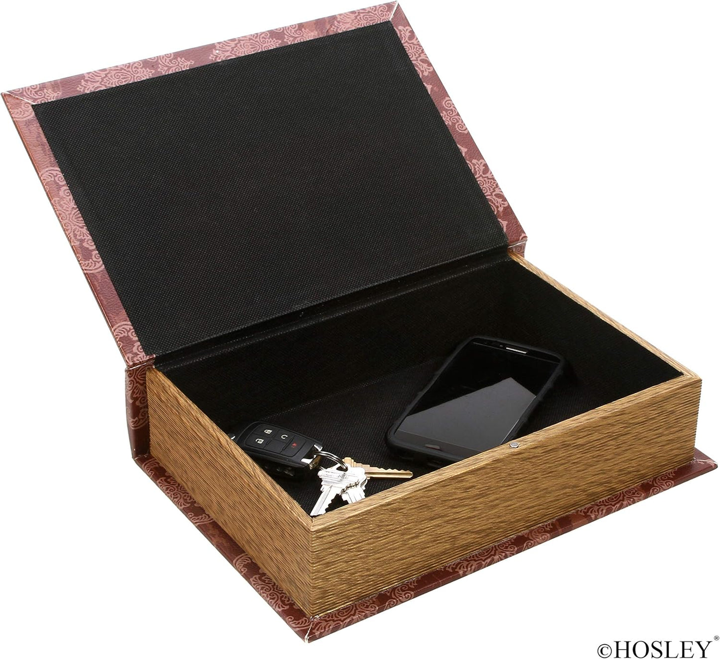 Hosley Farmhouse Memory Book Boxes Set of 3, Red Brown & Gold, Decorative Nesting Storage Boxes 12 10 8 Inch, Faux Leather Keepsake Photo Jewelry Box for Wedding Gift