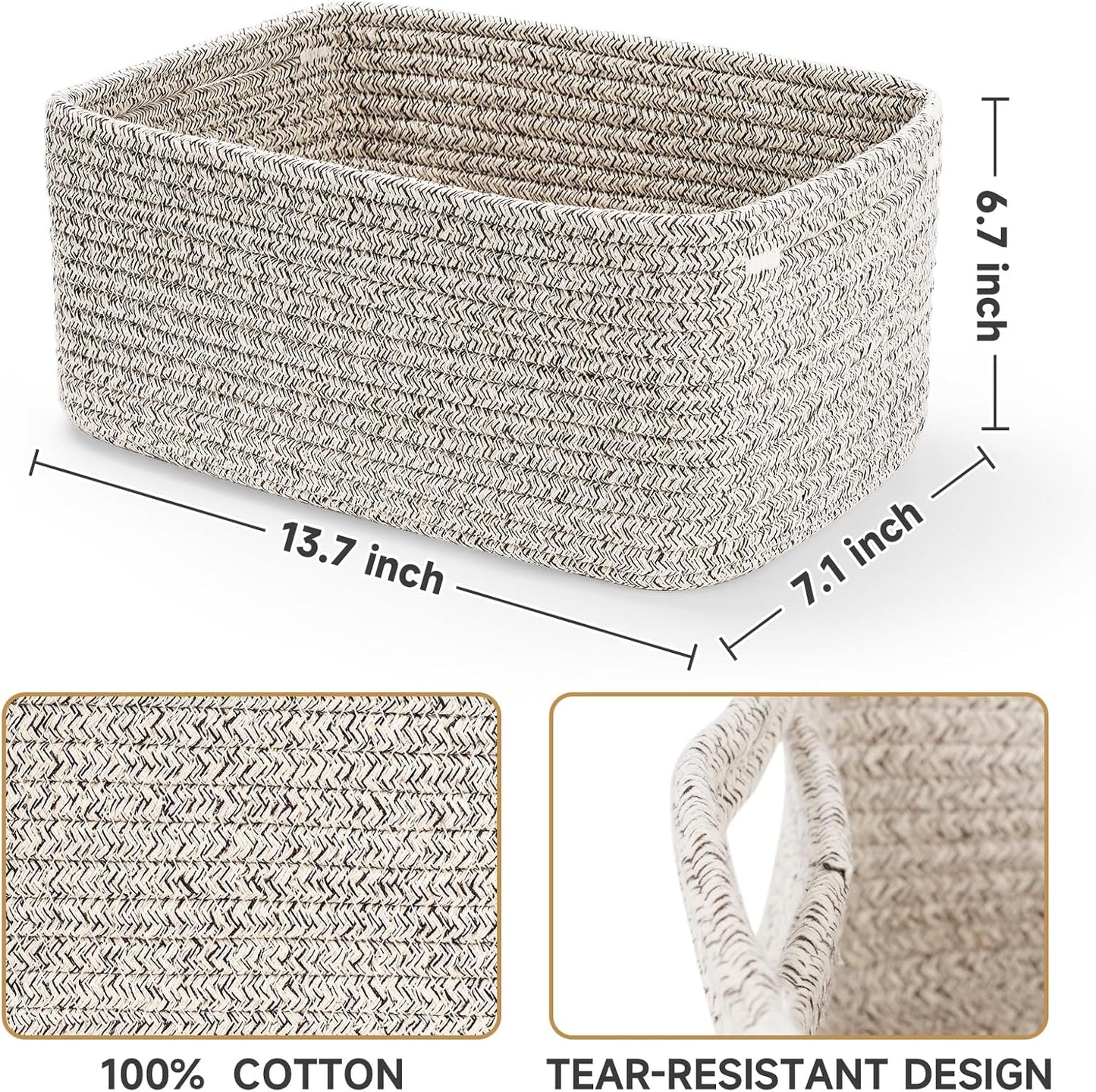 3-Pack Small Storage Baskets for Organizing | Woven Shelf Toy Basket | Rope Baskets for Gifts Empty | Closet Organizer Bins with Handles | Cube Decorative Box | 11.8×7.8×5.1” | Mixed brown