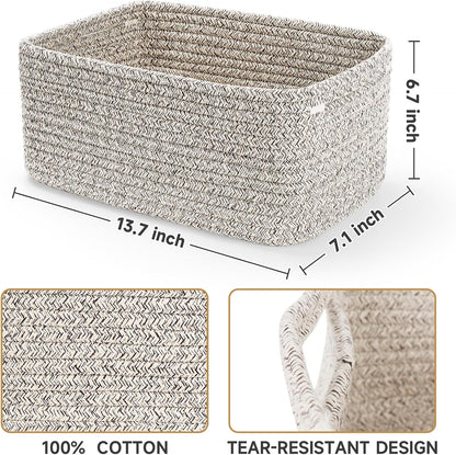 3-Pack Small Storage Baskets for Organizing | Woven Shelf Toy Basket | Rope Baskets for Gifts Empty | Closet Organizer Bins with Handles | Cube Decorative Box | 11.8×7.8×5.1” | Mixed brown