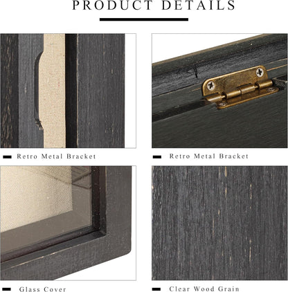 Freezing point Shadow Box Frame 8x8 Shadow Boxes Display Case with Linen Back Memorabilia Awards Medals Bouquet Photos Picture Badge Wedding Memory Box for Keepsakes Carbonized Small Pin Board