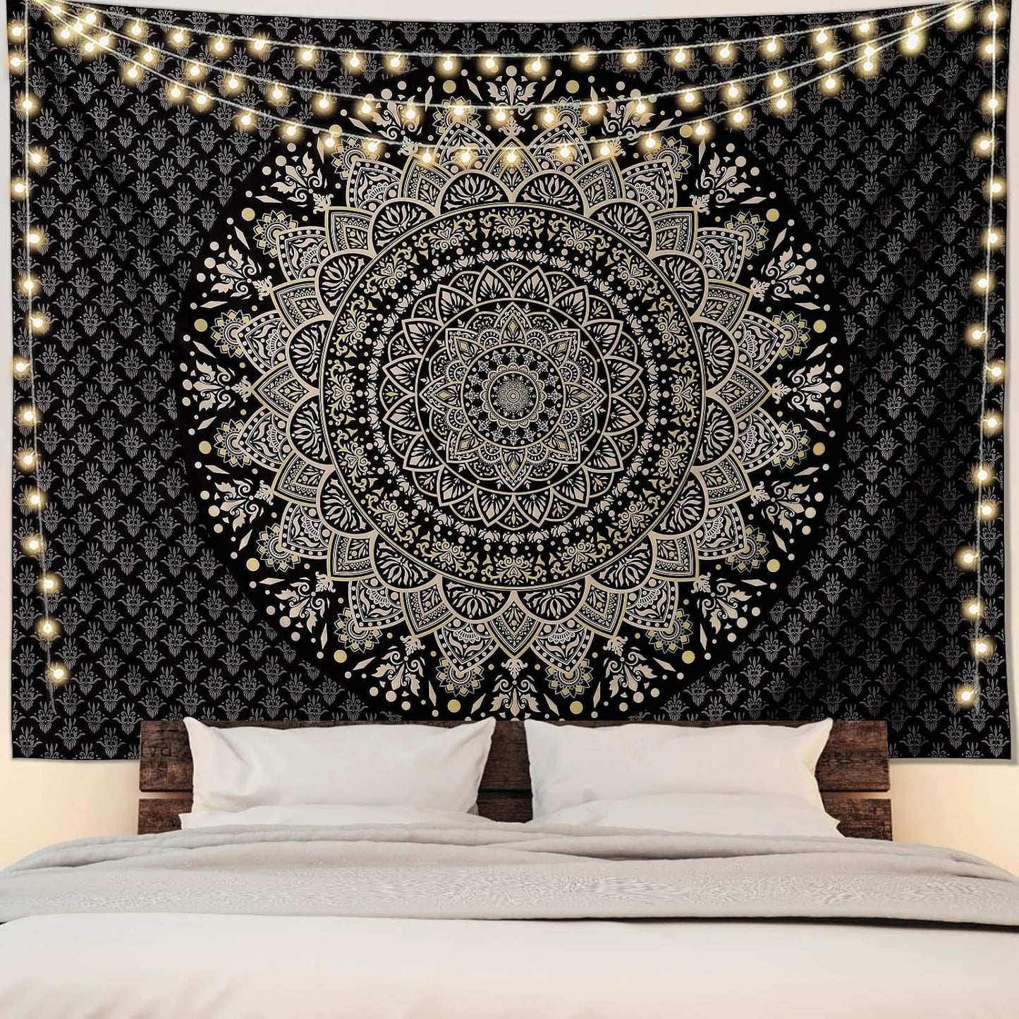 Black Mandala Tapestry Wall Hanging Psychedelic Wall Tapestry Aesthetic Indian Hippie Decor Bohemian Art Boho Home Decoration for Bedroom,Living Room,Dorm