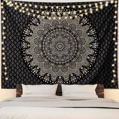 Black Mandala Tapestry Wall Hanging Psychedelic Wall Tapestry Aesthetic Indian Hippie Decor Bohemian Art Boho Home Decoration for Bedroom,Living Room,Dorm